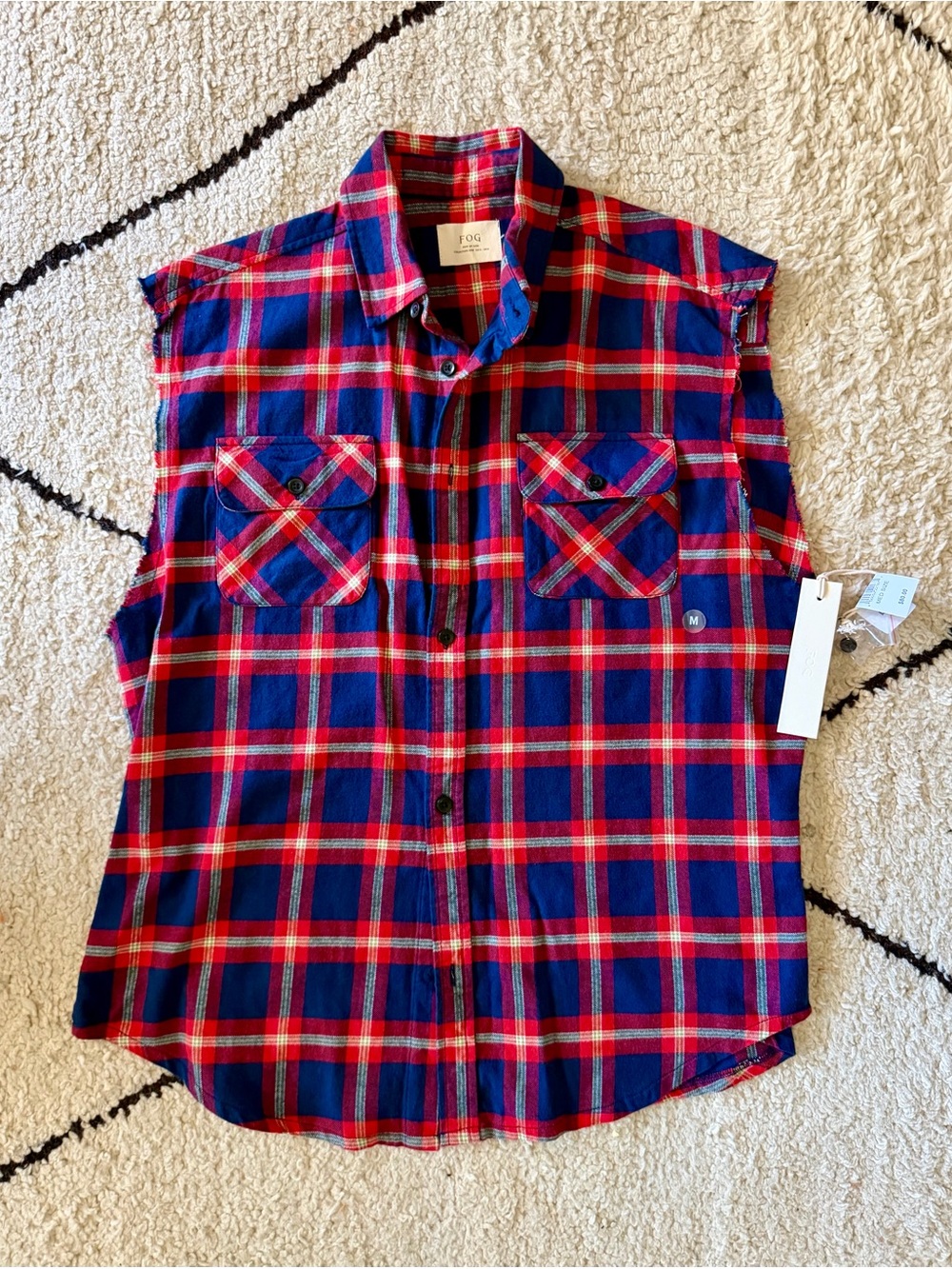Fear of God Men's Red & Blue Plaid Sleeveless Button-Down Shirt